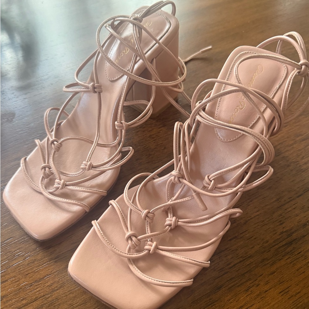 Gianvito Rossi Blush Lace-Up Block Heel Sandals